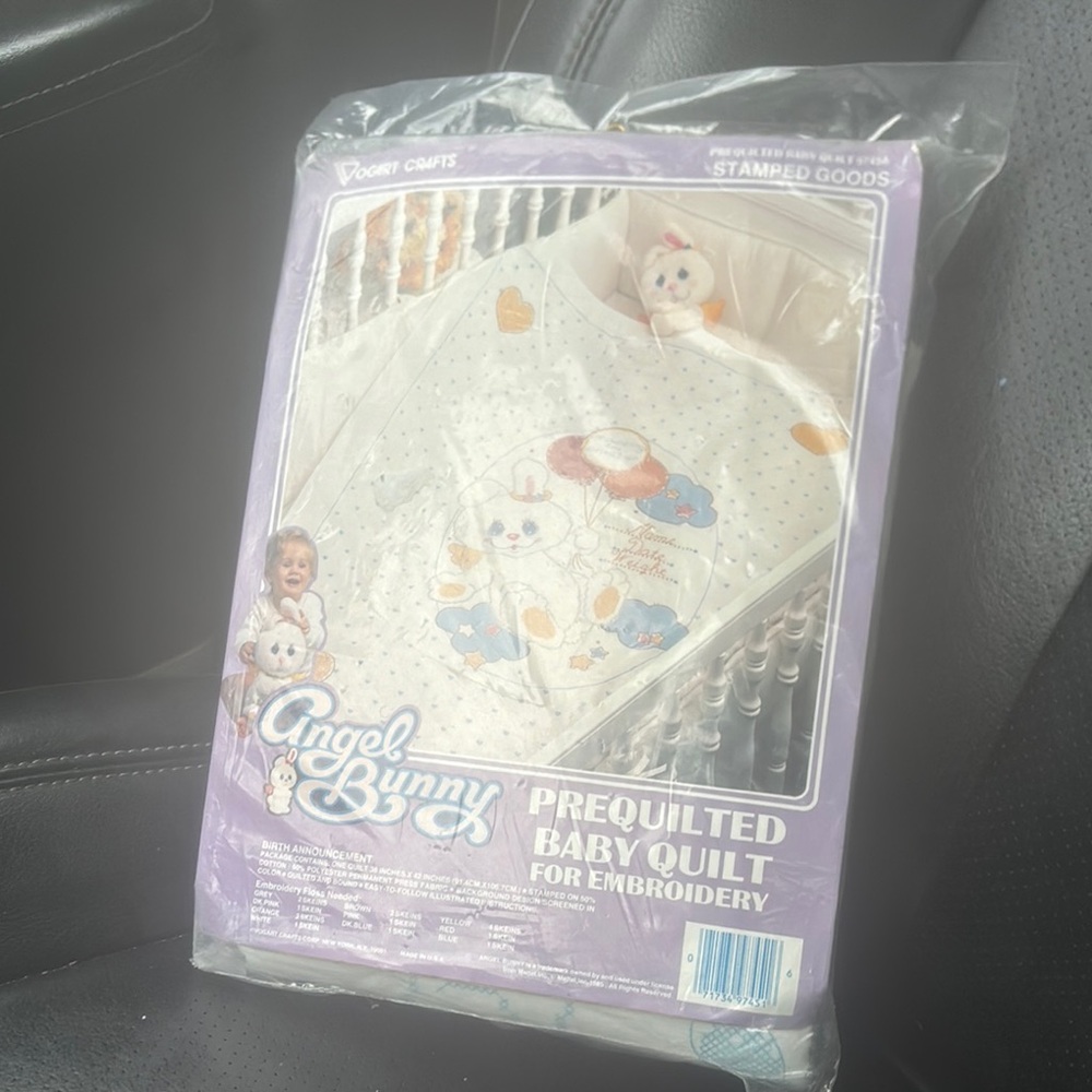 Angel Bunny Prequilted Baby Quilt for Embroidery - White & Pastel.   Drake 3
